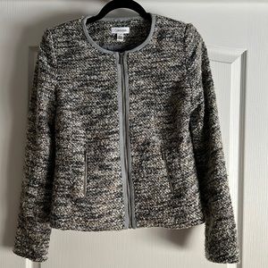 Calvin Klein collarless boucle suit jacket